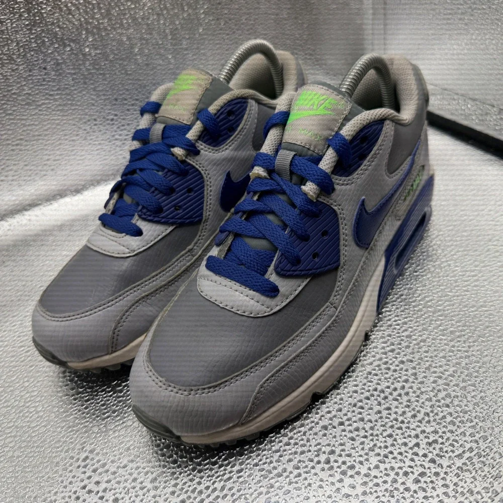 Size 6.5Y Nike Air Max 90 Kids Grey Blue Green Good 724821-005 Sneaker